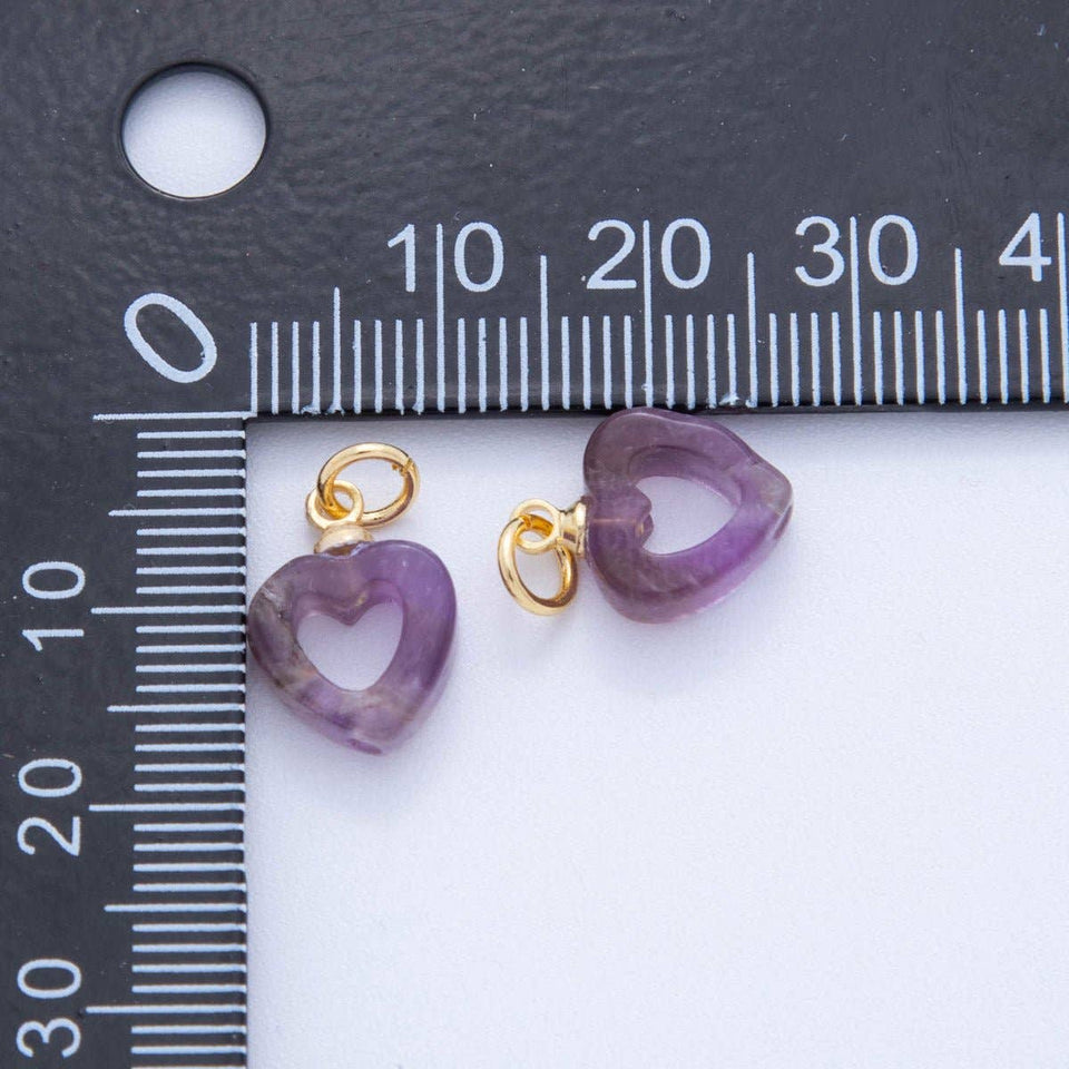 18K Gold Filled Purple Amethyst Gemstone Heart Charm | AC1548