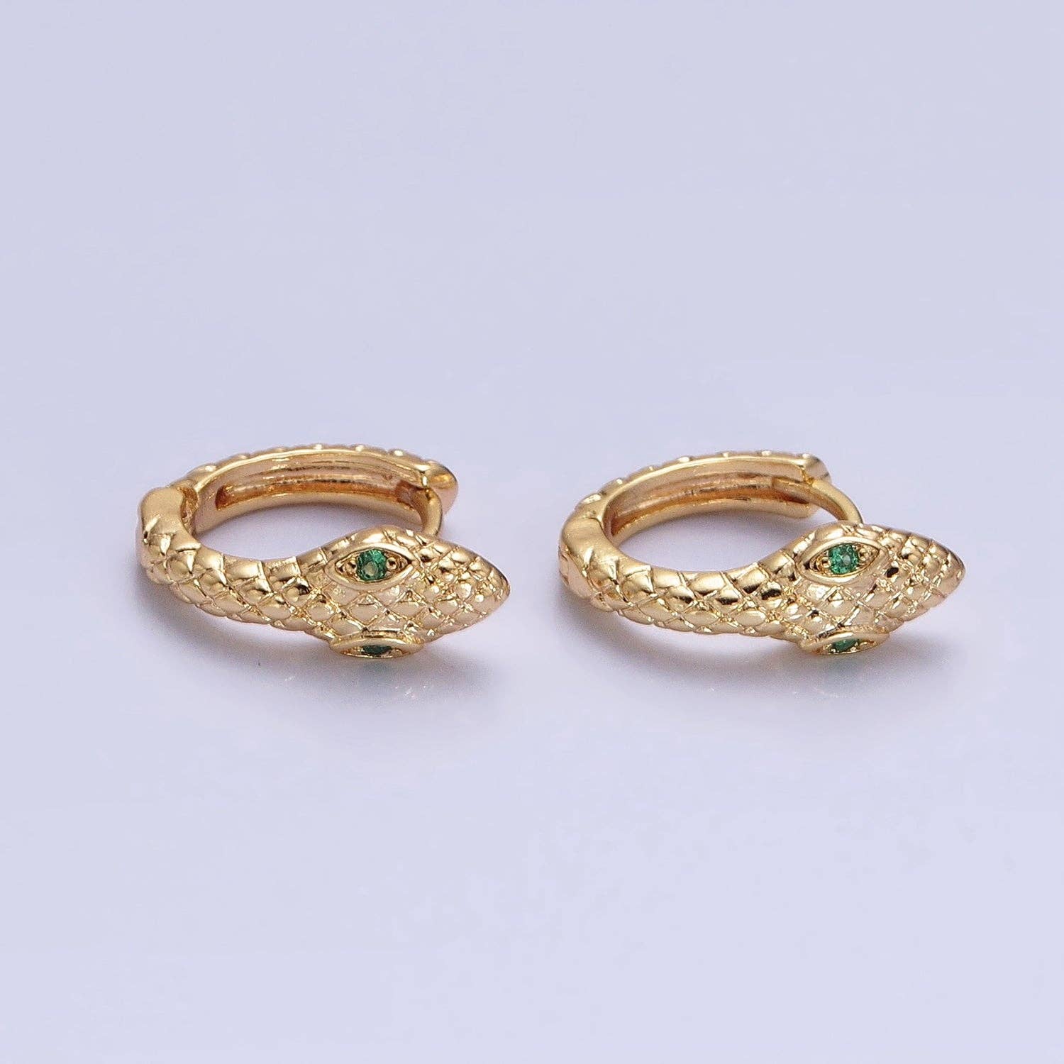 Green-Eyed Scaled Snake Serpent Cartilage Huggie Earrings