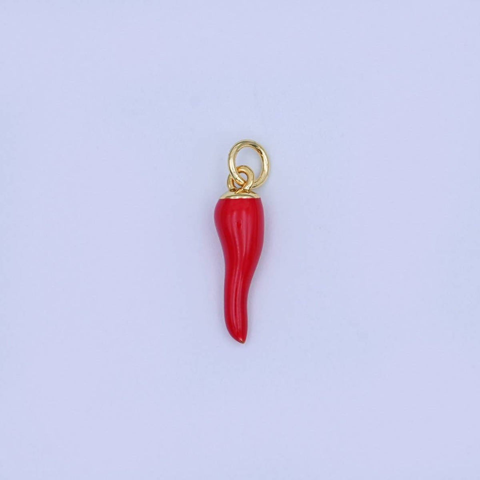 24K Gold Filled 17.5mm Red Enamel Chili Mini Charm | W478