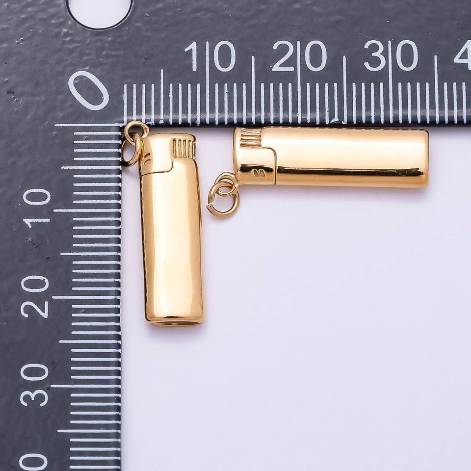 PVD Gold Stainless Steel 23mm Cigarette Lighter 3D Multidimensional Charm | Charms-01016