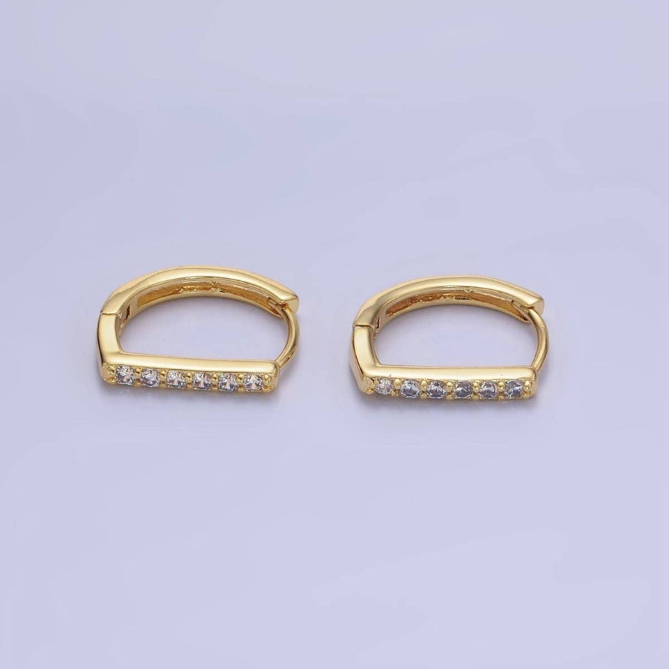 14K Gold Filled 15mm Micro Paved D Huggie Earrings | AB1328