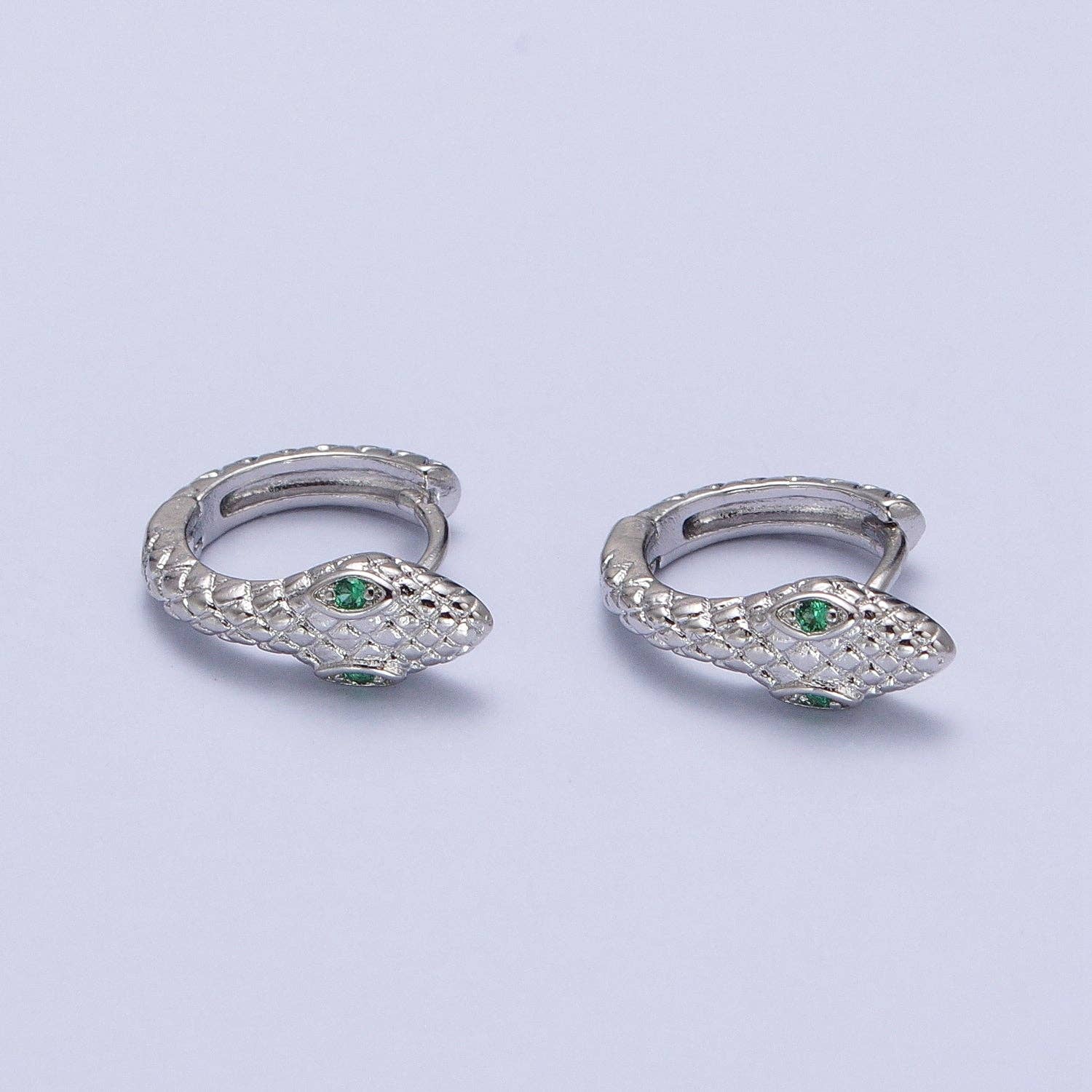 Green-Eyed Scaled Snake Serpent Cartilage Huggie Earrings