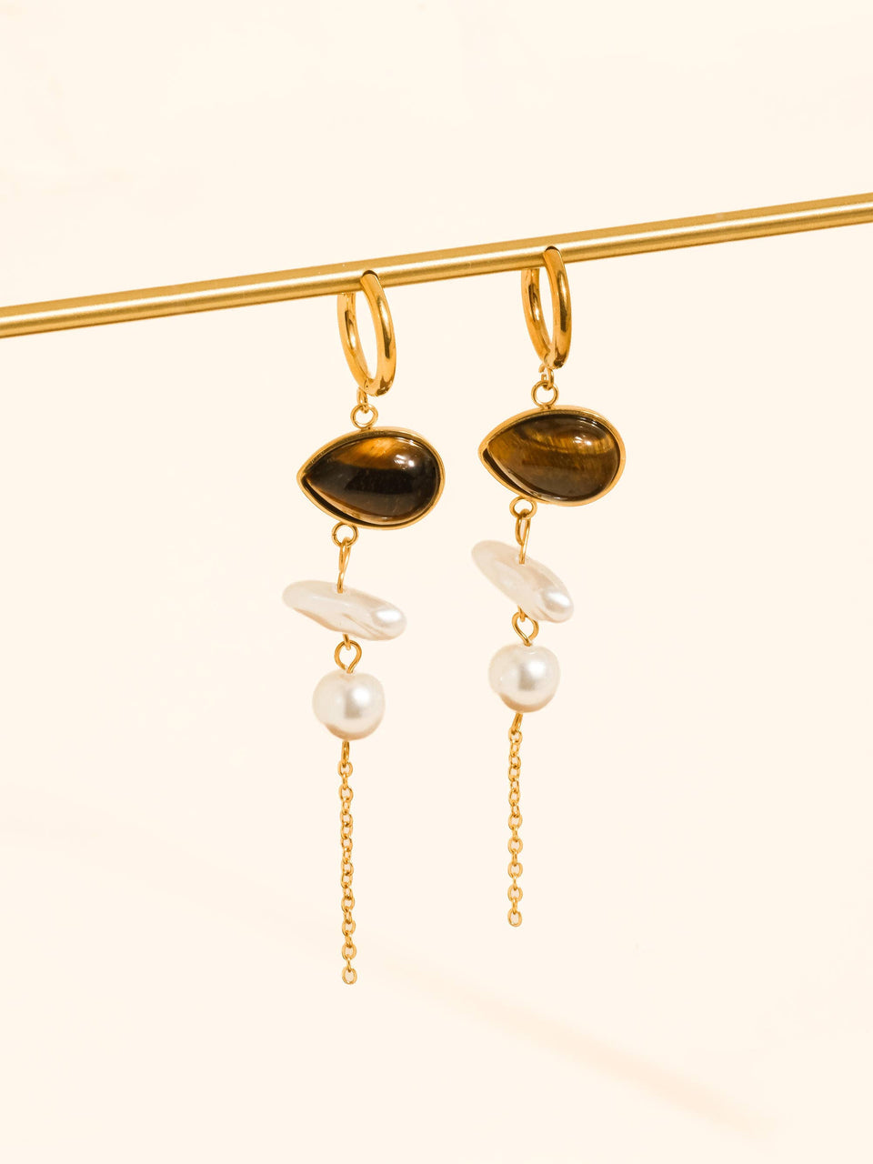 Libertine 18K Gold Natural Stone Pearl Drop Earrings