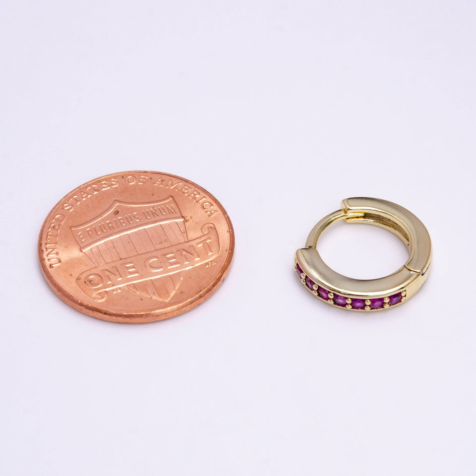 14K Gold Filled Fuchsia Micro Paved CZ Huggie Earrings AE580