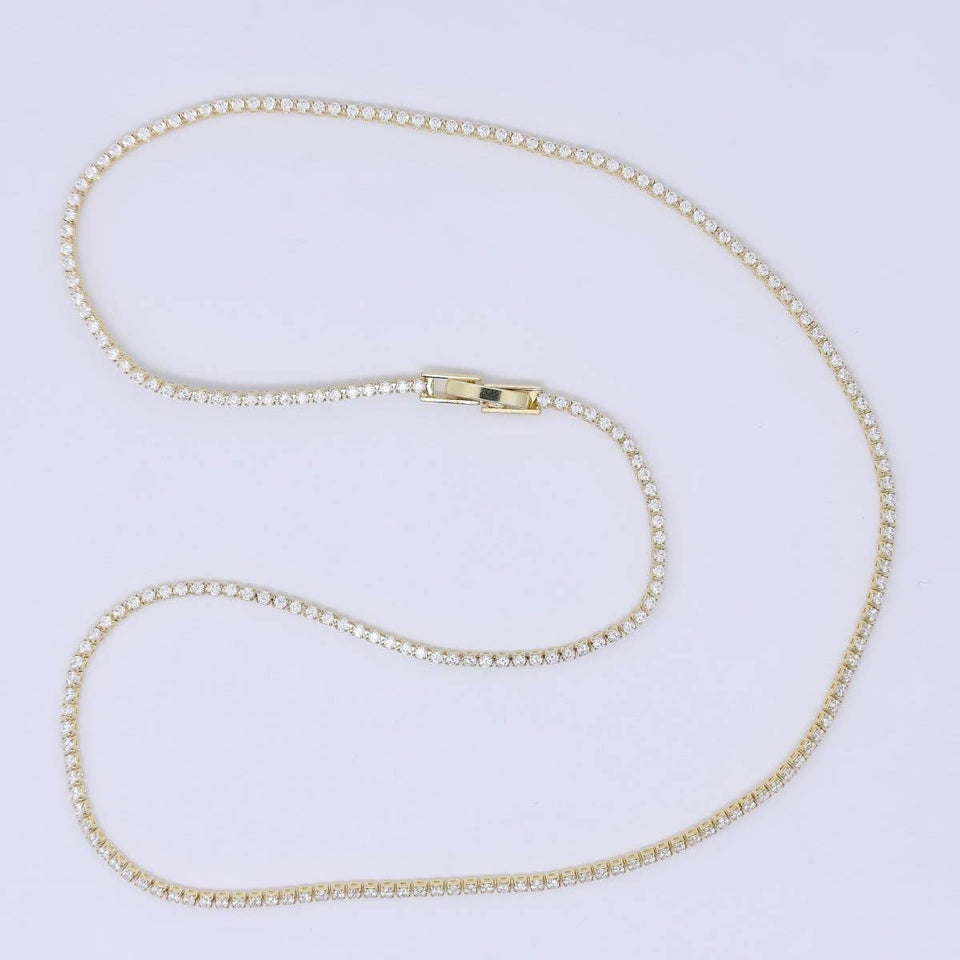 24K Gold Filled 1.7mm Clear Round CZ Classic Tennis Chain 18 Inch Necklace | WA-3809