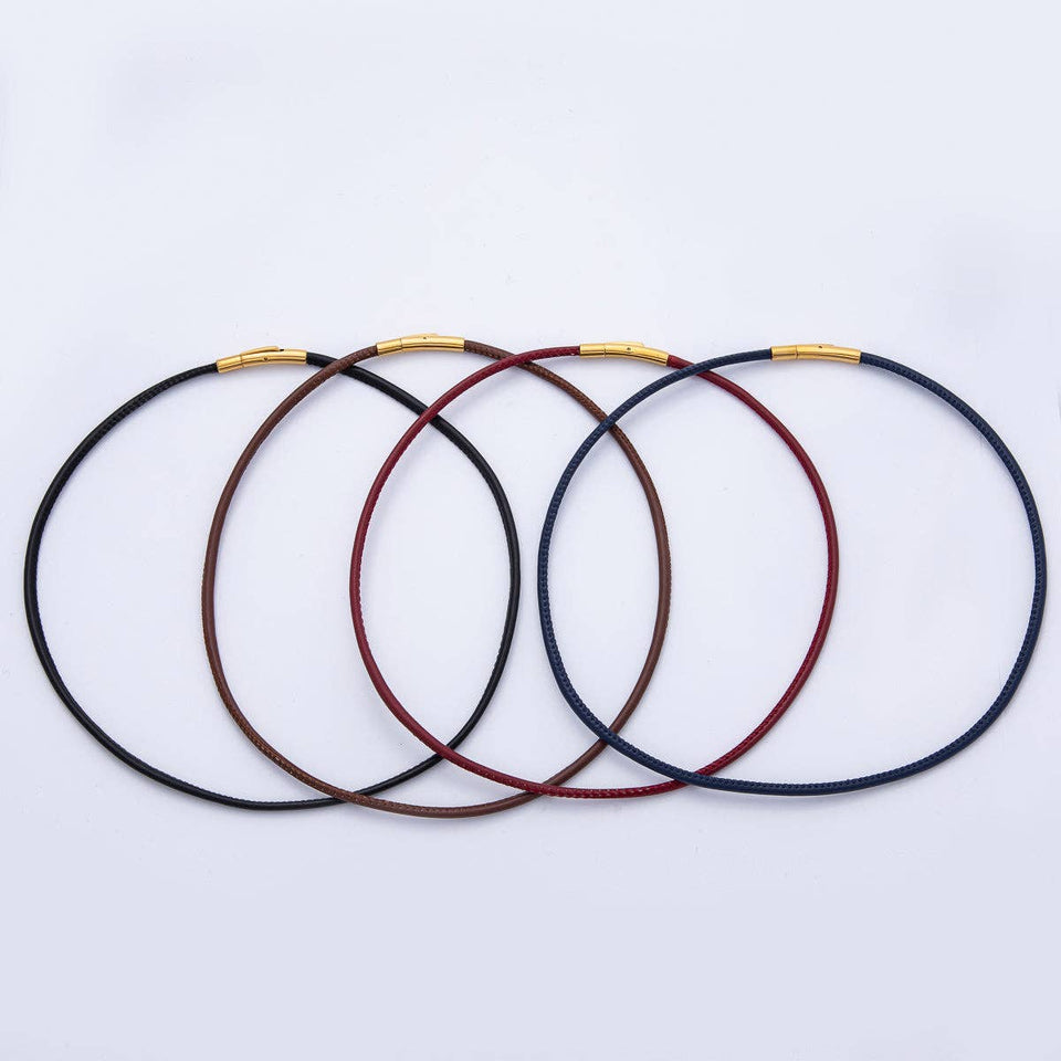 18K Gold Filled 4mm Black, Brown, Red, Blue Fall Faux Leather Cord 19 Inch Necklace | WA-3853 ~ WA-3856