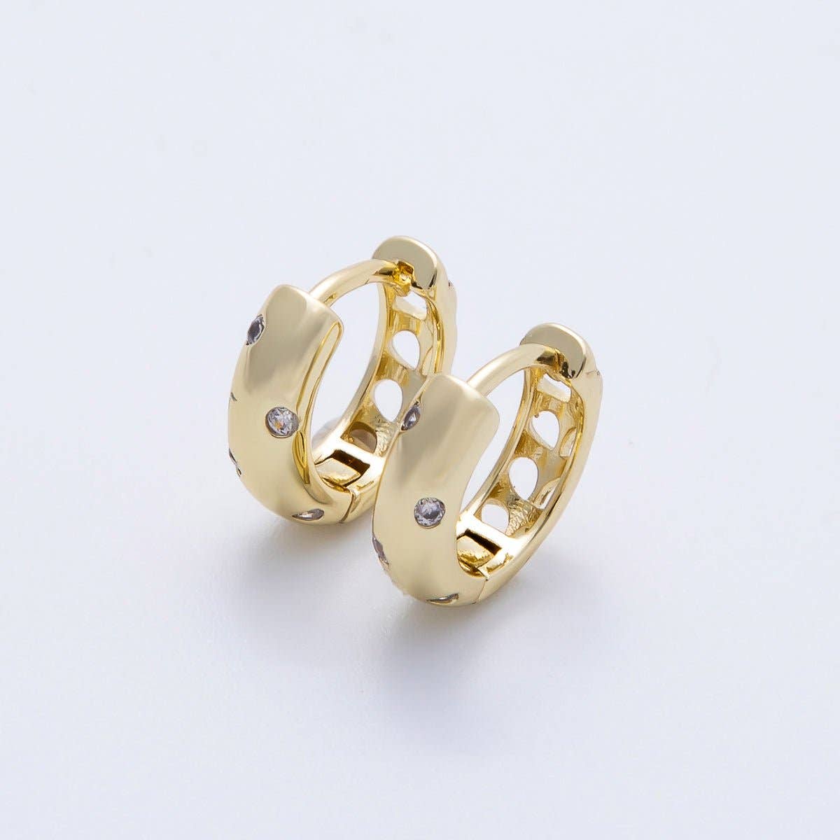 16K Gold Filled 12mm Clear CZ Dotted Cartilage Huggie Earrings | Earrings-00341