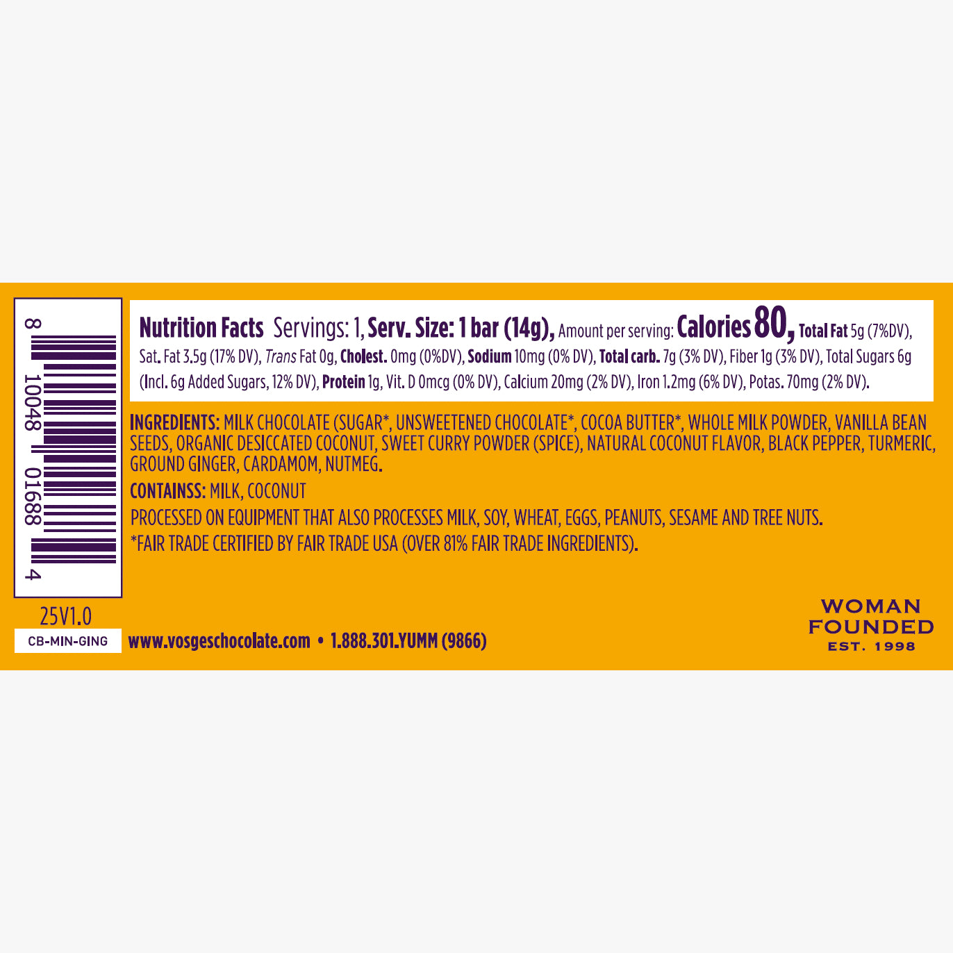 Vosges Mini Milk Chocolate Bar w/ Turmeric & Ginger