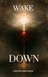 Wake Down book cover, Christine Marie Mason, a filament of light rising from a red seed and rooting downward on a dark ground