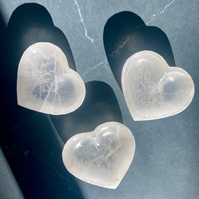 Hand Carved Selenite Heart Soap Dish